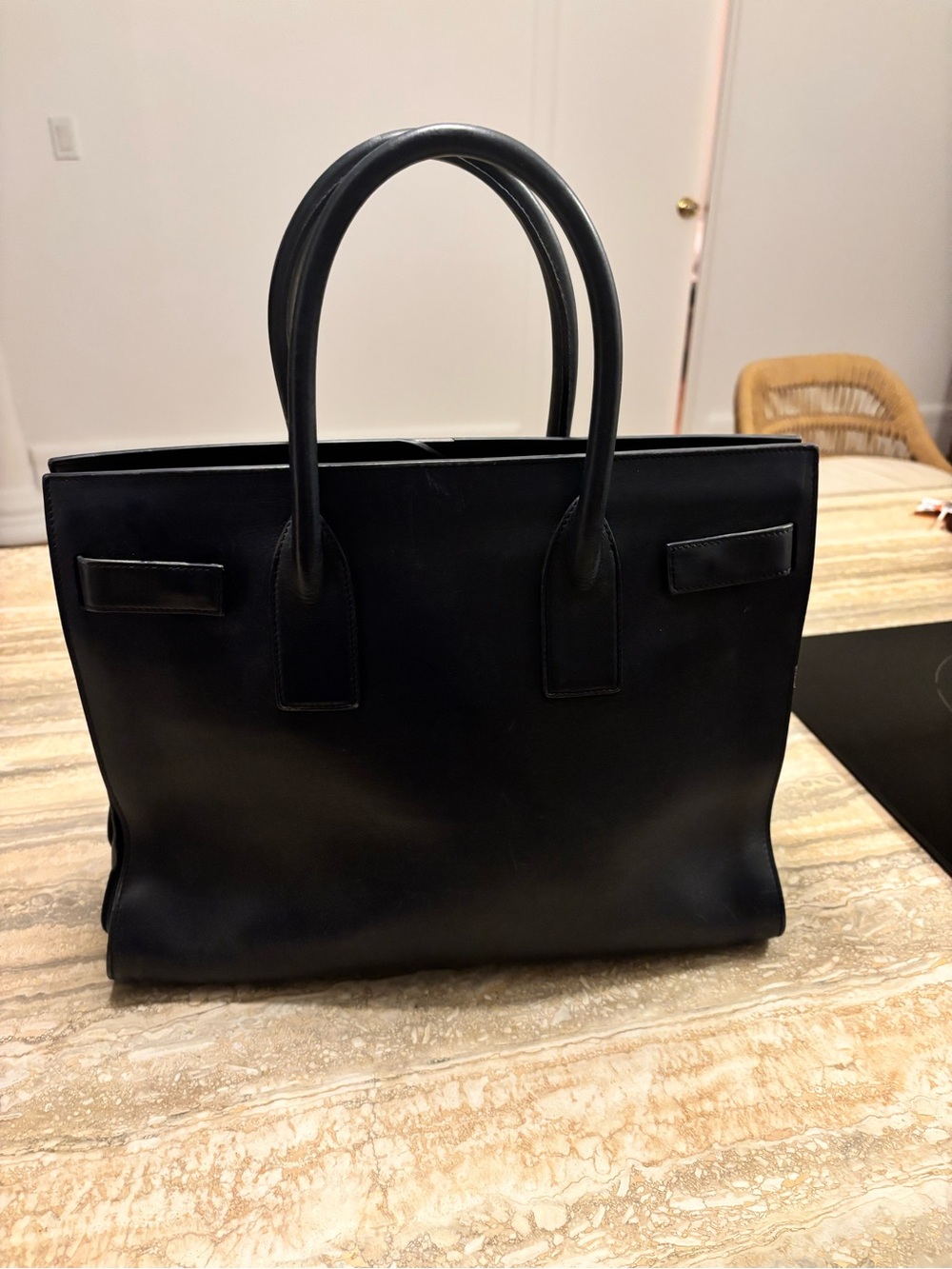 Saint Laurent Black Leather Satchel with Gold Padlock - Picture 3 of 4